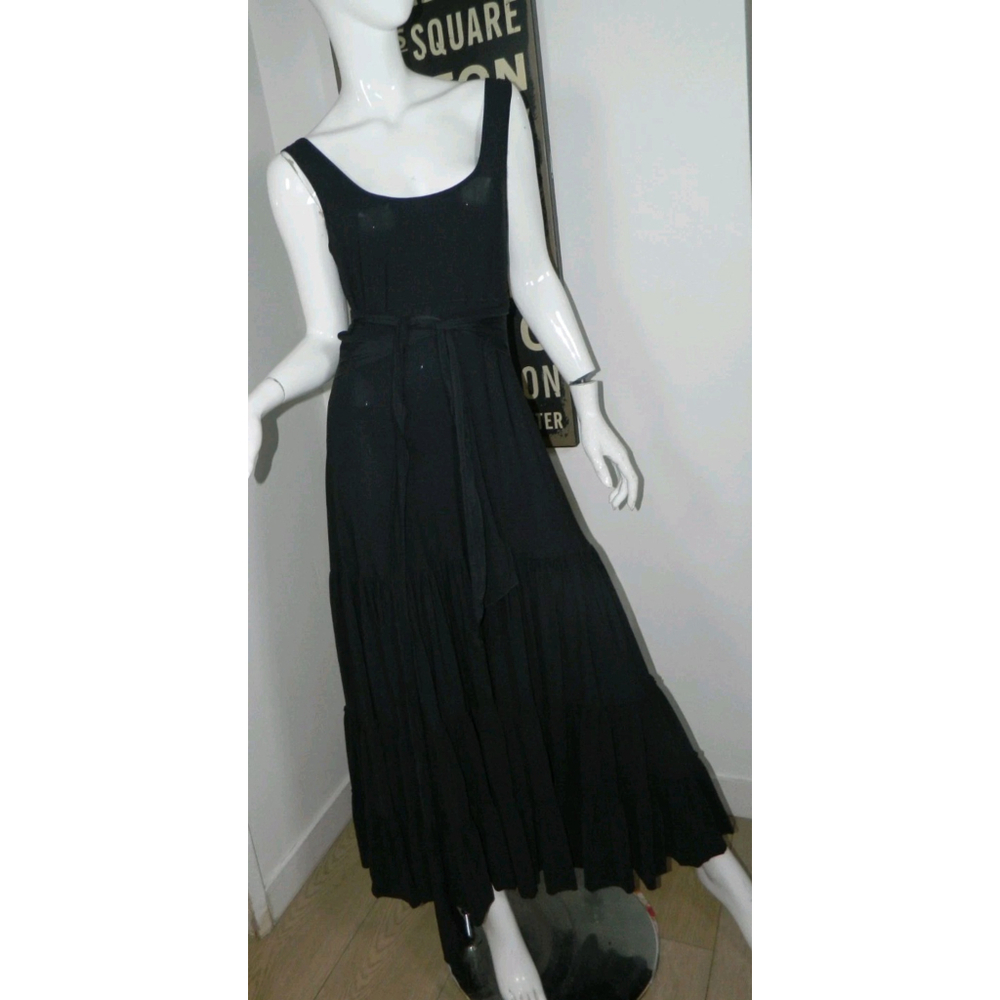 INDIES Dress‎ Size M/L Black Maxi Tiered Prairie Whimsigoth Belted Bohemian